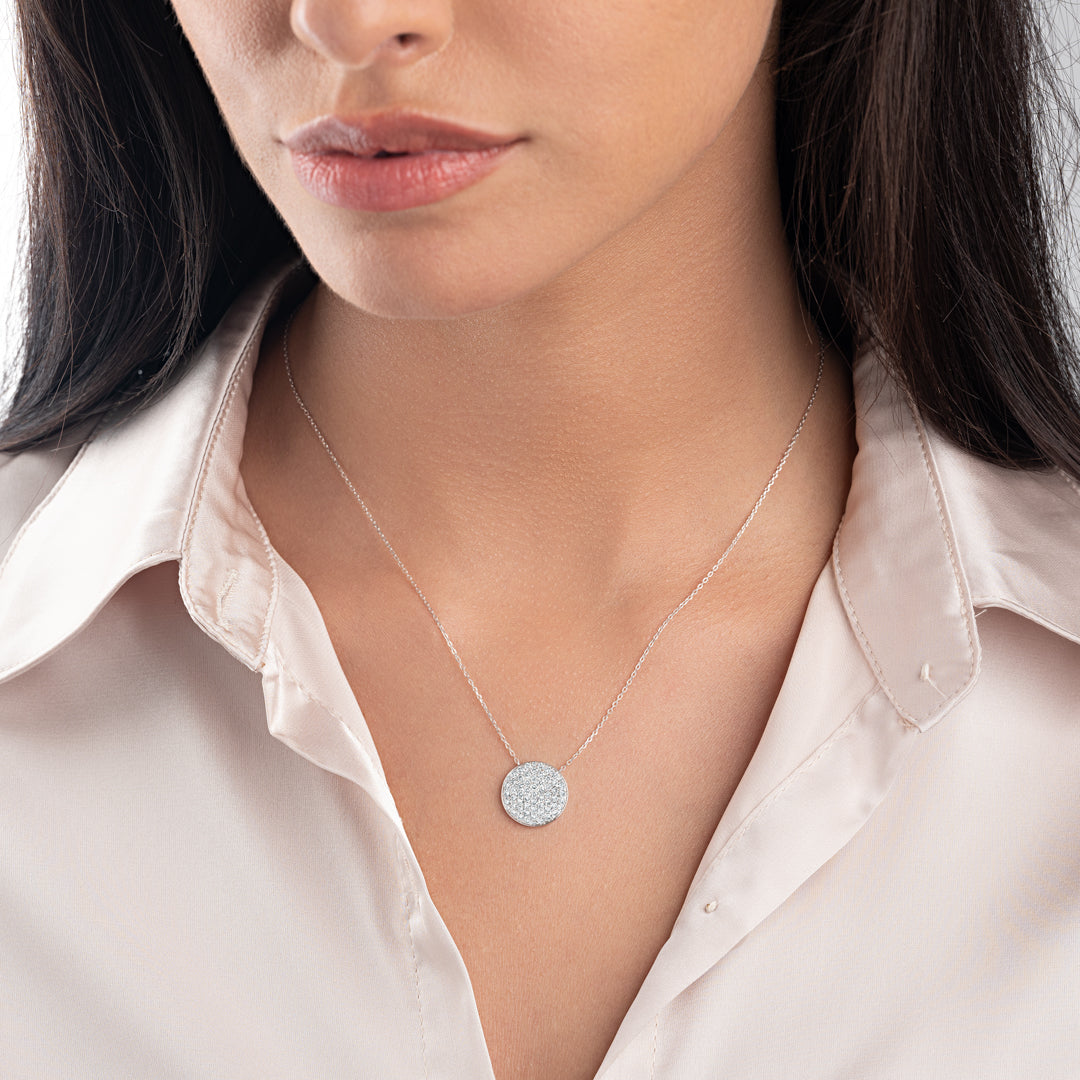 Large Natural Diamond Disc Pendant White Gold