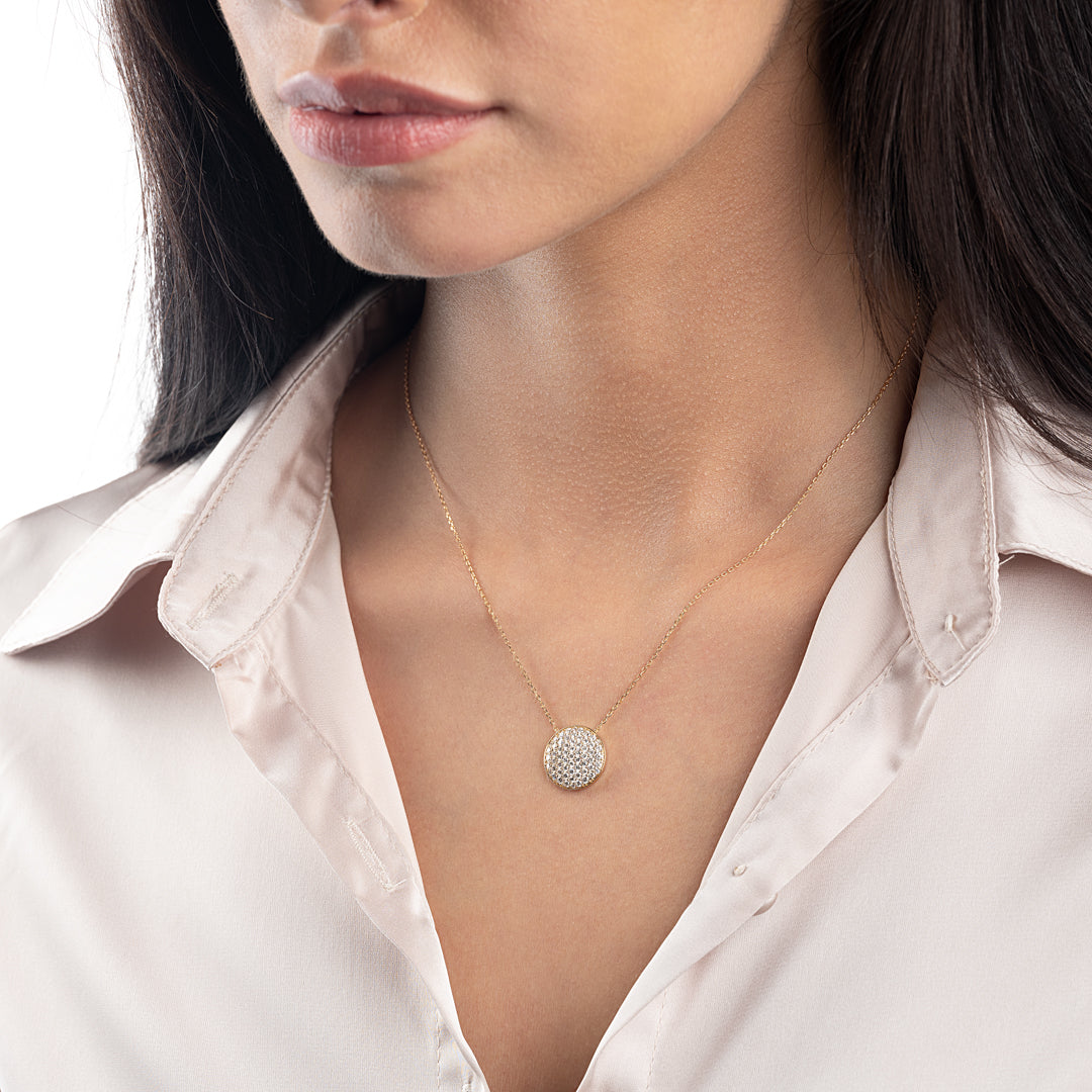 Large Natural Diamond Disc Pendant Yellow Gold