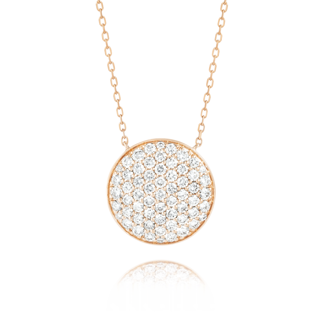 Large Natural Diamond Disc Pendant Rose Gold