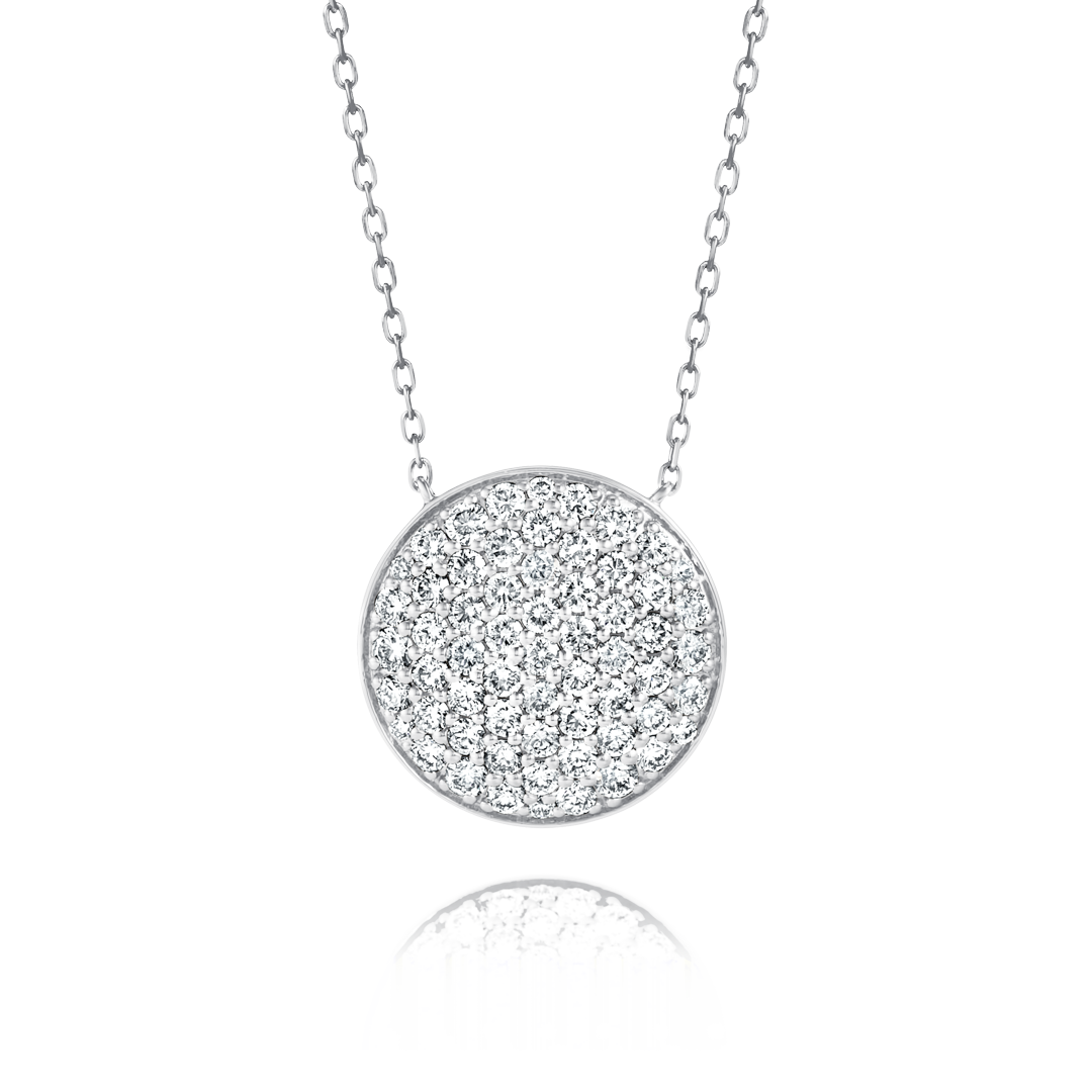 Large Natural Diamond Disc Pendant White Gold