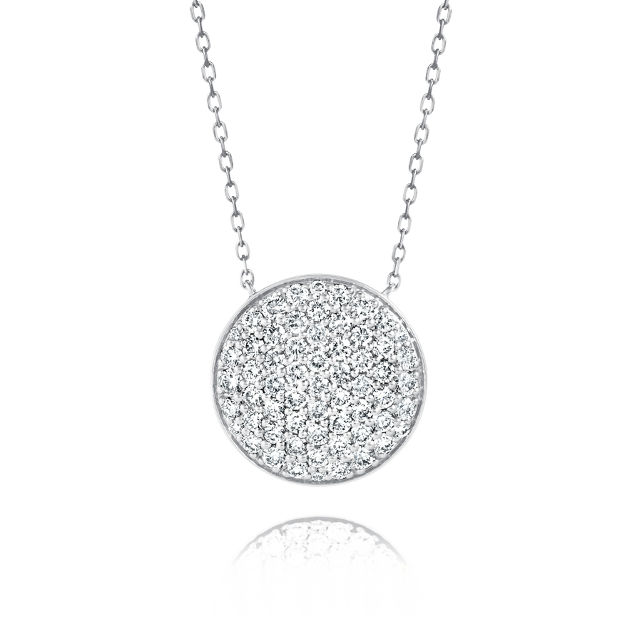 Large Natural Diamond Disc Pendant White Gold