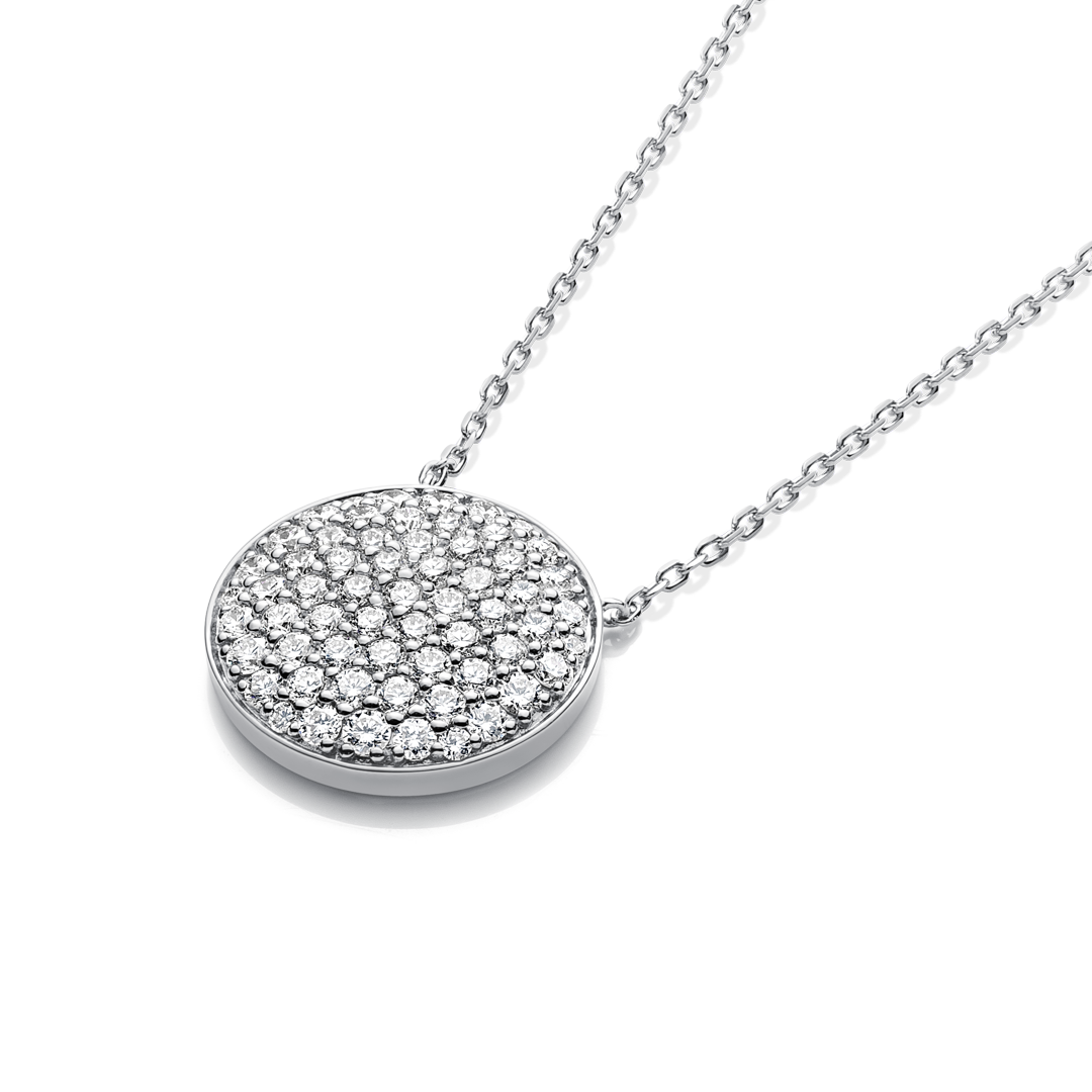 Large Natural Diamond Disc Pendant White Gold