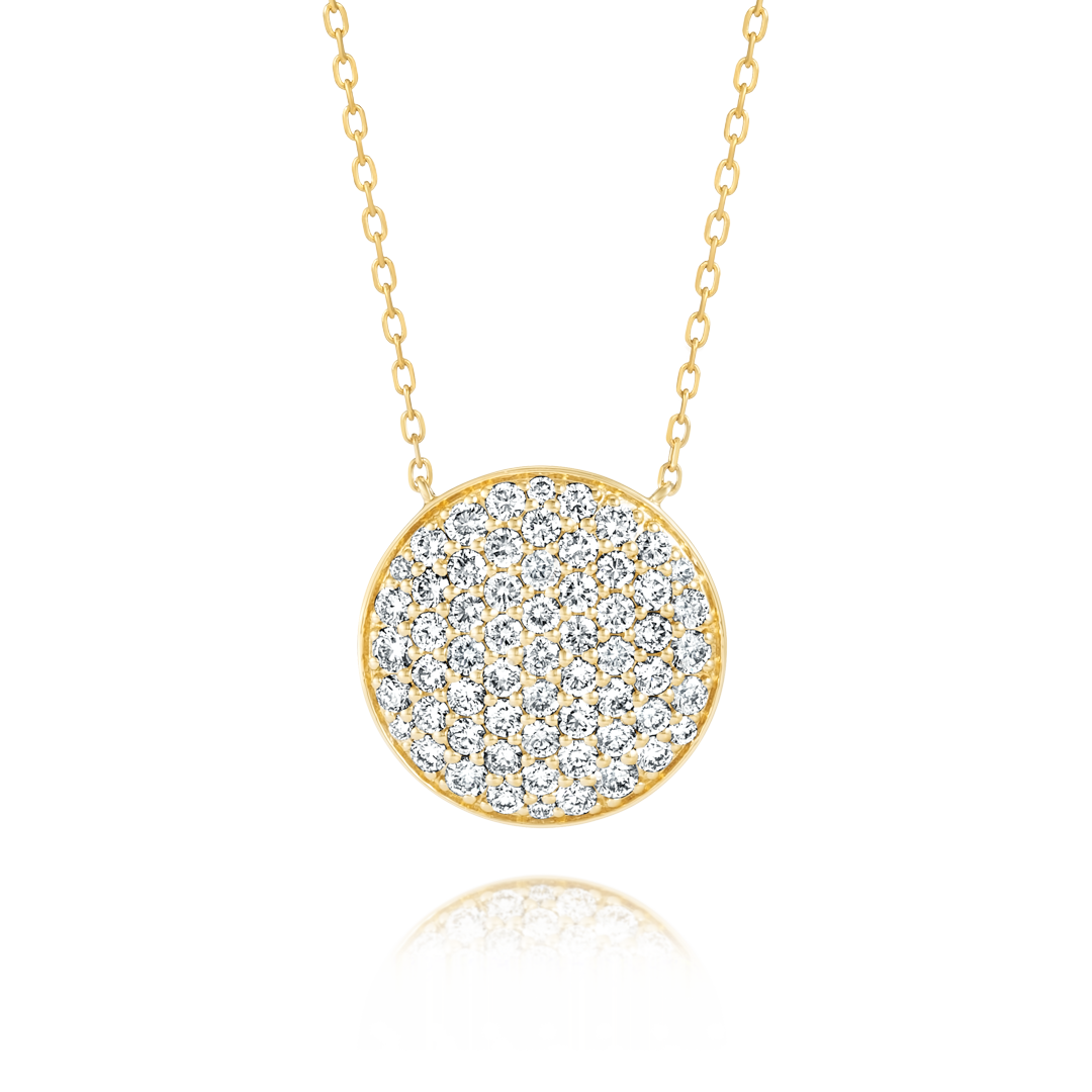 Large Natural Diamond Disc Pendant Yellow Gold