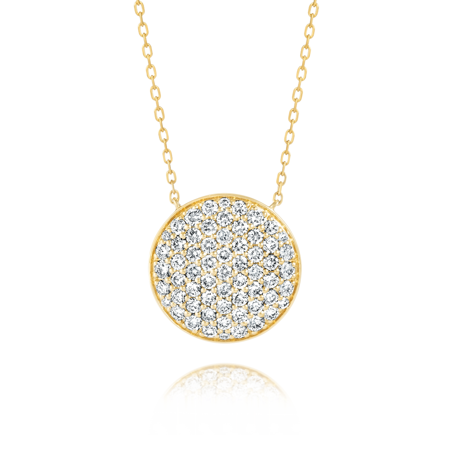 Large Natural Diamond Disc Pendant Yellow Gold