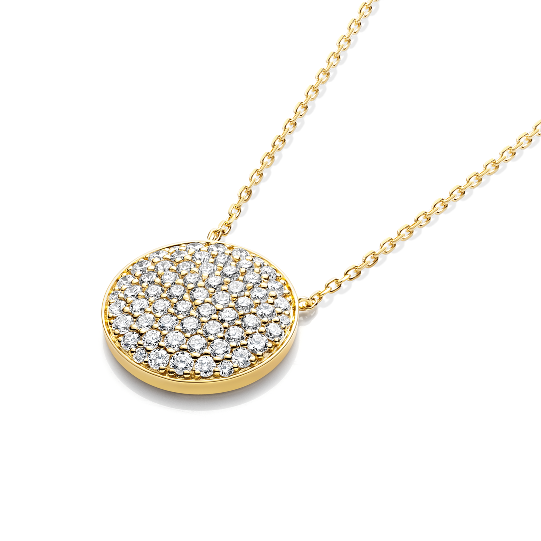 Large Natural Diamond Disc Pendant Yellow Gold