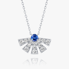 Half Sunrise Diamond And Blue Sapphire Pendant White Gold