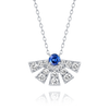 Half Sunrise Diamond And Blue Sapphire Pendant White Gold