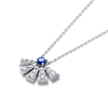 Half Sunrise Diamond And Blue Sapphire Pendant White Gold