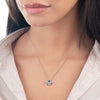Half Sunrise Diamond And Blue Sapphire Pendant White Gold