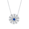 Full Sunrise Blue Sapphire & Diamond Pendant White Gold