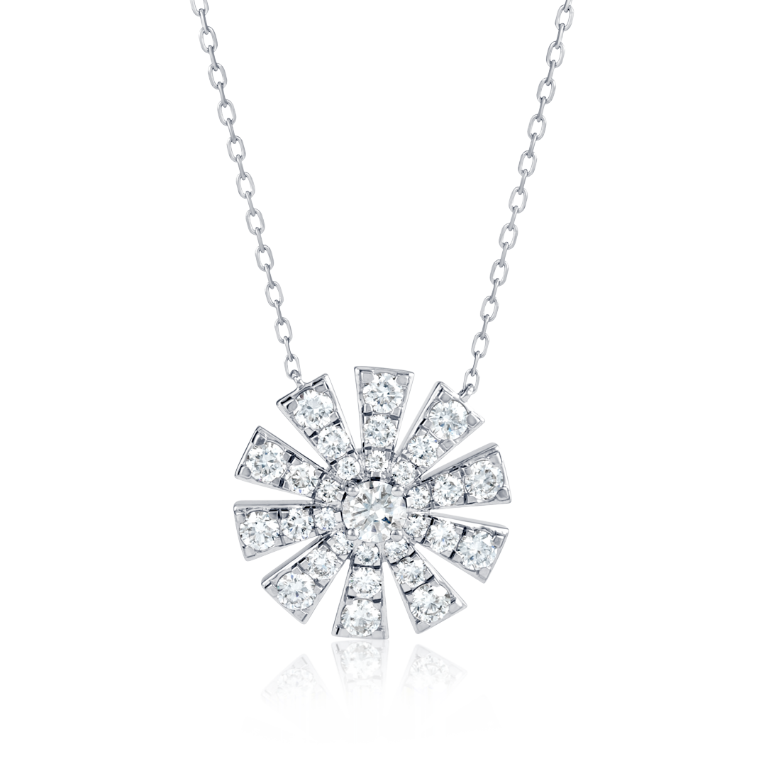 Full Sunrise Natural Diamond Pendant White Gold