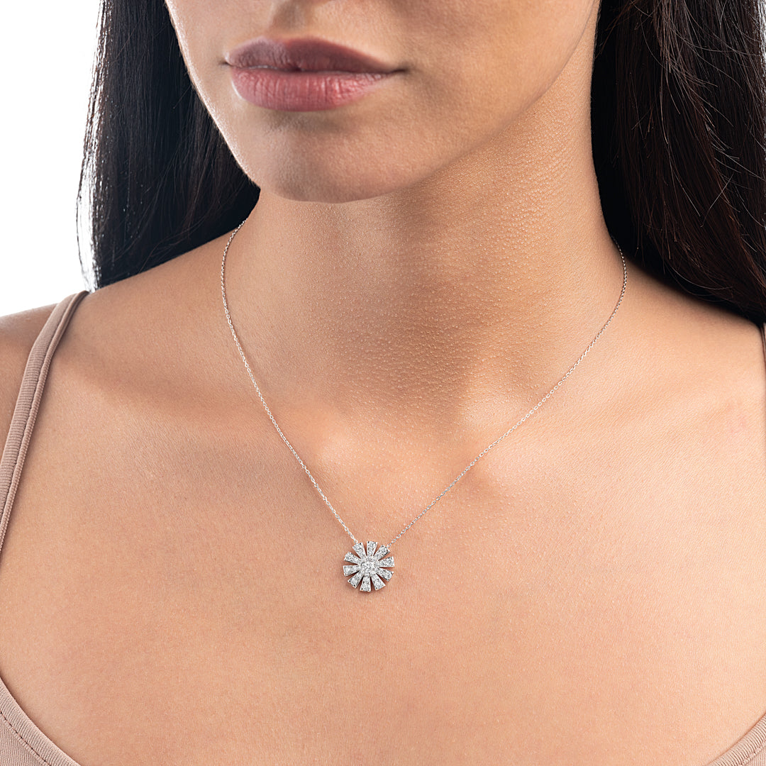 Full Sunrise Natural Diamond Pendant White Gold