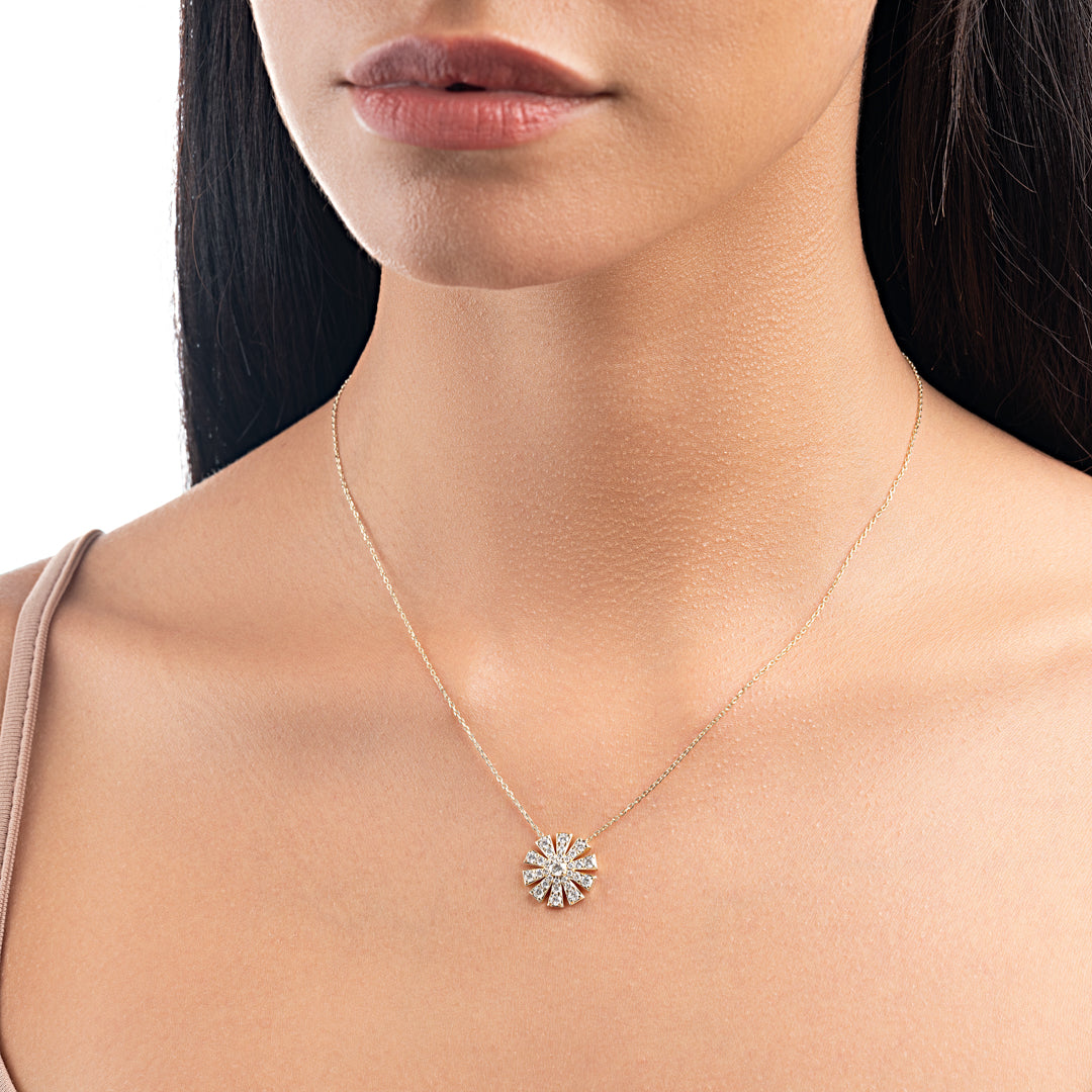 Full Sunrise Natural Diamond Pendant Yellow Gold