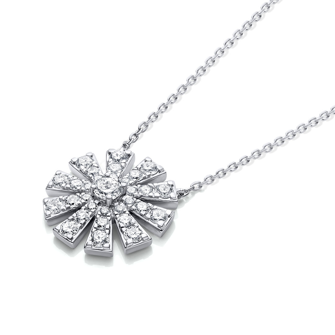 Full Sunrise Natural Diamond Pendant White Gold