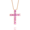 Thin Asscher Pink Sapphire Cross Pendant Rose Gold
