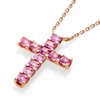 Thin Asscher Pink Sapphire Cross Pendant Rose Gold