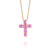Thick Asscher Pink Sapphire Cross Pendant Rose Gold