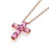 Thick Asscher Pink Sapphire Cross Pendant Rose Gold