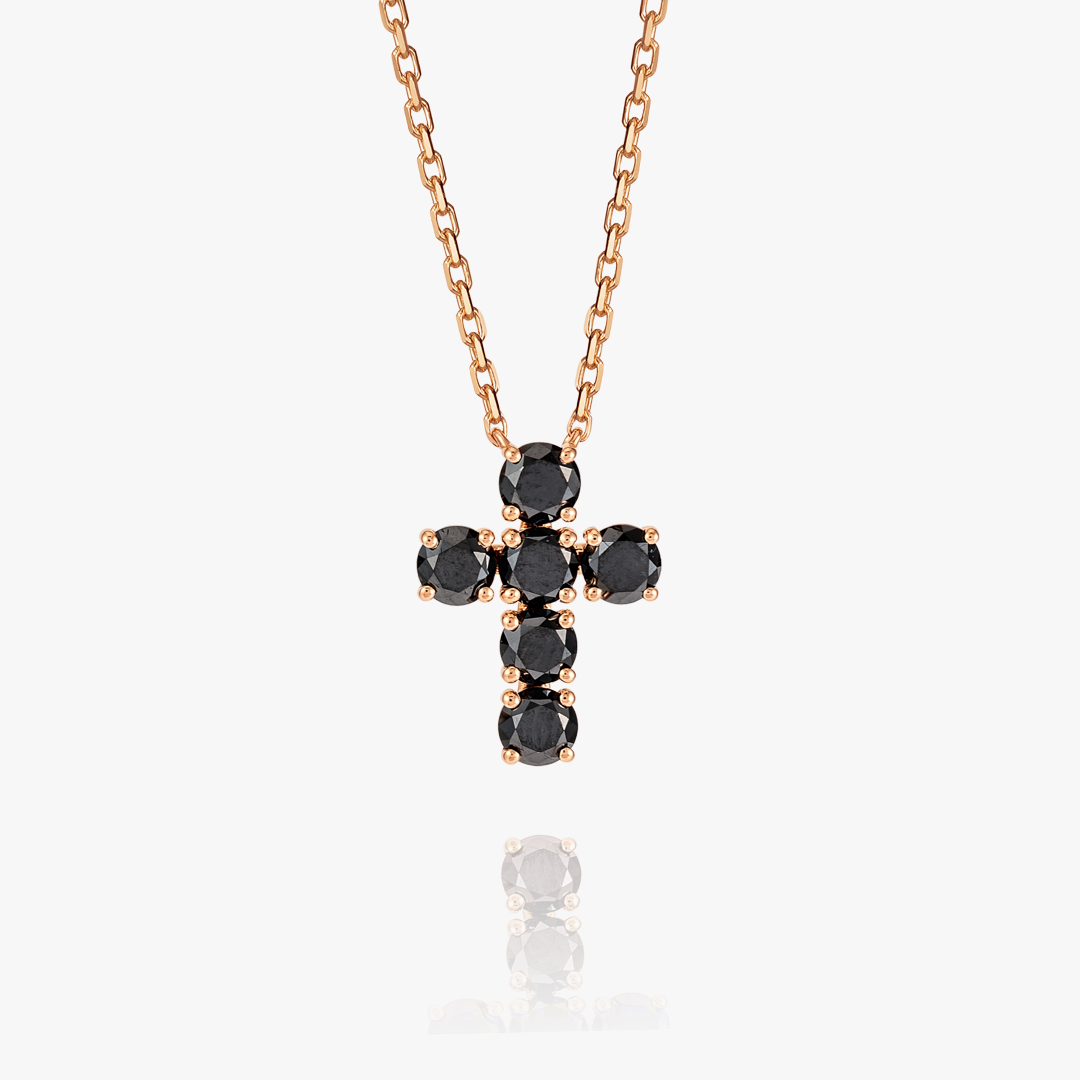 Large Black Diamond Cross Pendant Rose Gold