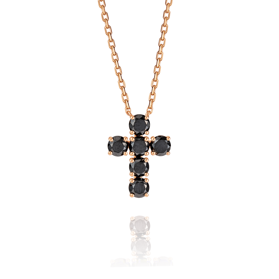 Large Black Diamond Cross Pendant Rose Gold
