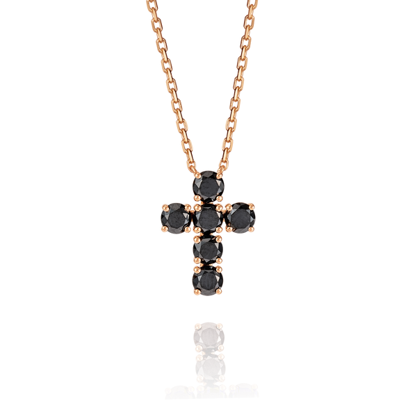 Large Black Diamond Cross Pendant Rose Gold