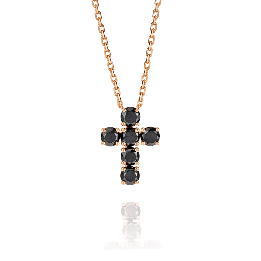 Large Black Diamond Cross Pendant Rose Gold