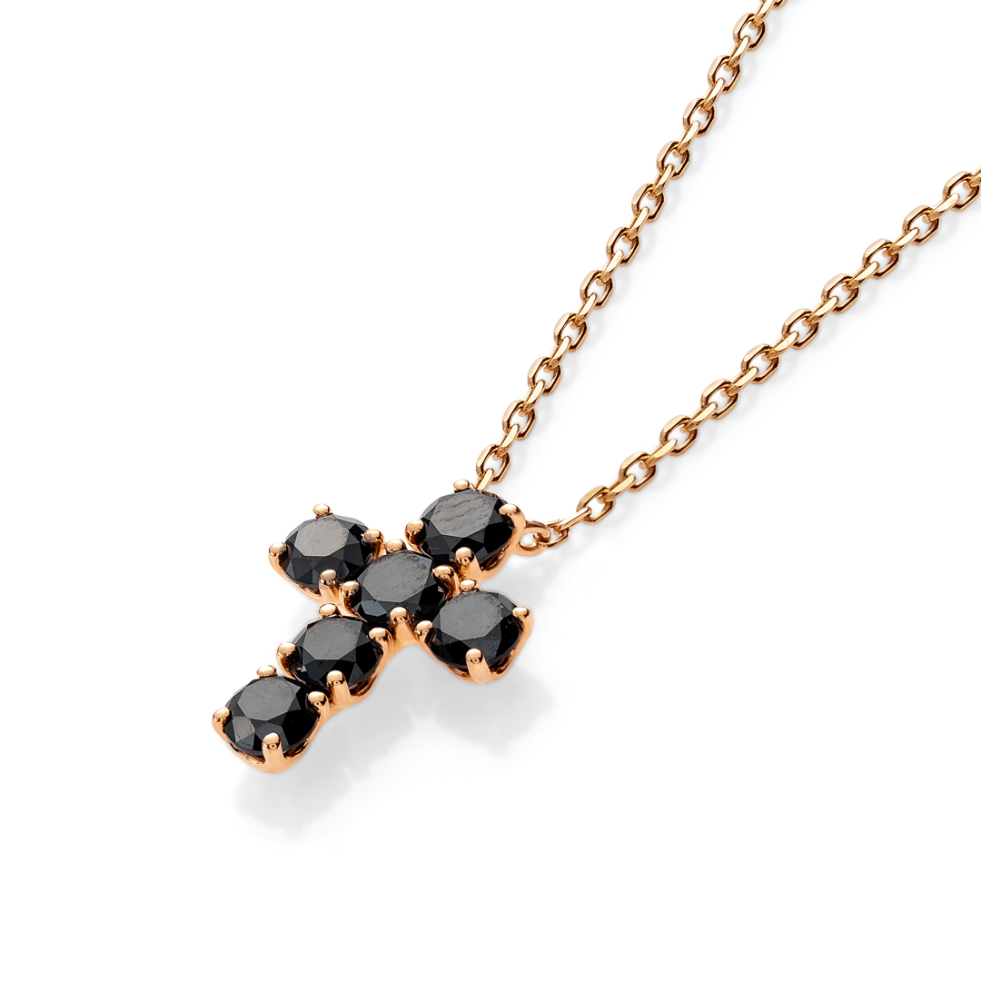Large Black Diamond Cross Pendant Rose Gold