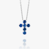 Large Blue Sapphire Cross Pendant White Gold