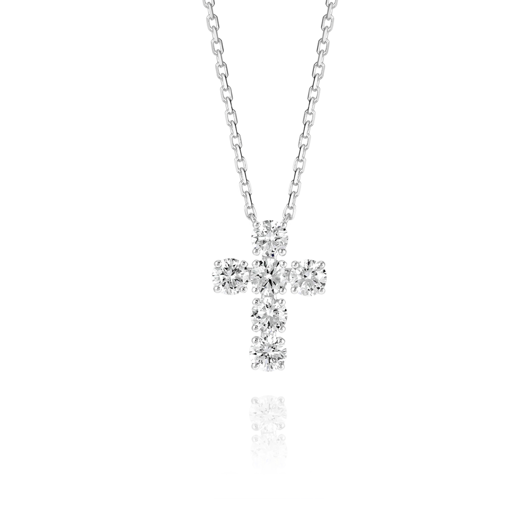Large Natural Diamond Cross Fashion Pendant White Gold