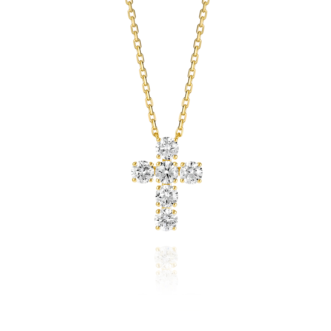 Large Natural Diamond Cross Fashion Pendant Yellow Gold