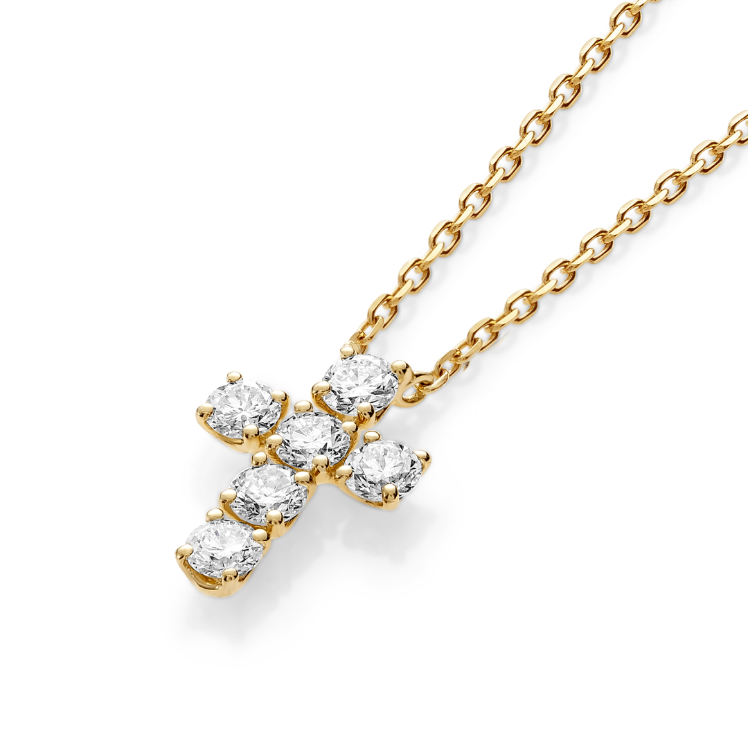Large Natural Diamond Cross Fashion Pendant Yellow Gold