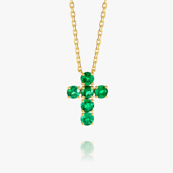 Large Green Emerald Cross Pendant Yellow Gold