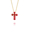 Large Red Ruby Cross Pendant Yellow Gold