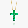 Large Emerald Cut Green Emerald Cross Pendant White Gold