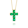 Medium Emerald Cut Green Emerald Cross Pendant White Gold