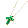 Medium Emerald Cut Green Emerald Cross Pendant White Gold