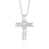 Large Emerald Cut Natural Diamond Cross Pendant White Gold