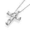Large Emerald Cut Natural Diamond Cross Pendant White Gold