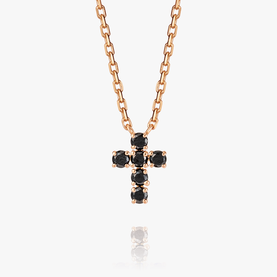 Extra Small Black Diamond Cross Pendant Rose Gold