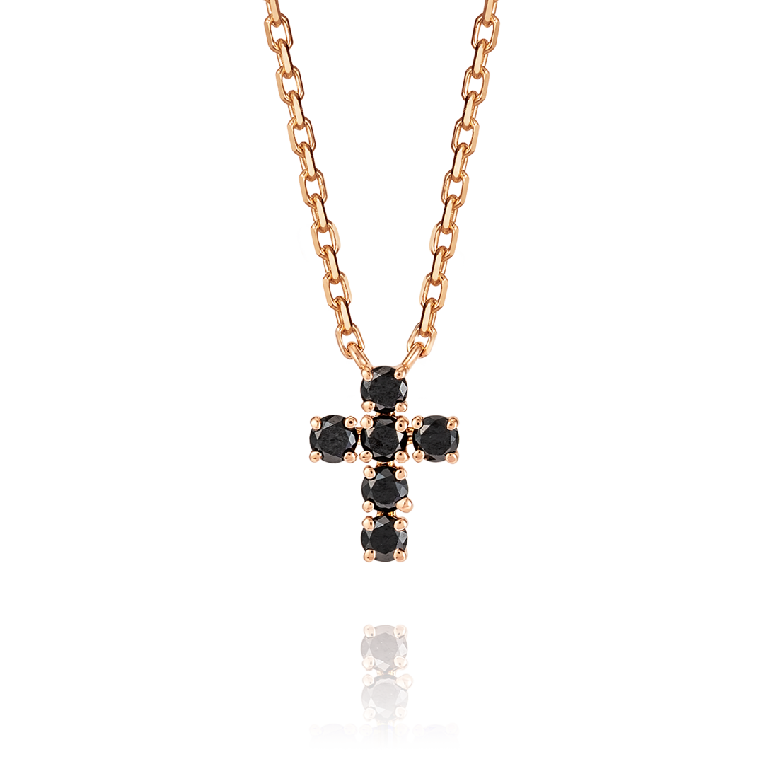 Extra Small Black Diamond Cross Pendant Rose Gold