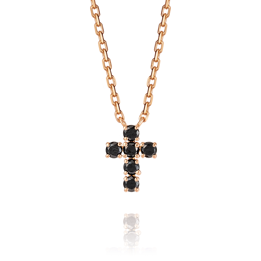 Extra Small Black Diamond Cross Pendant Rose Gold