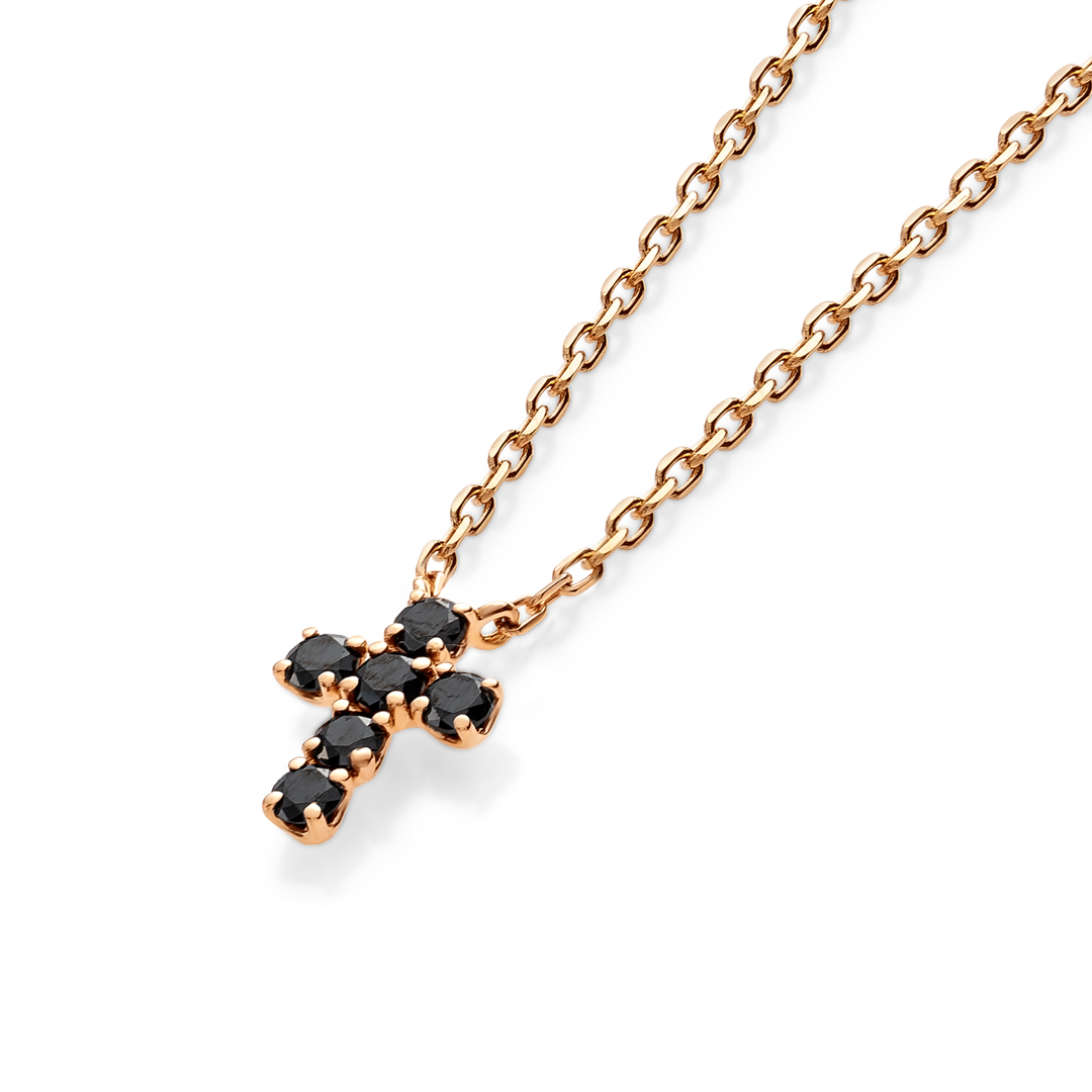 Extra Small Black Diamond Cross Pendant Rose Gold