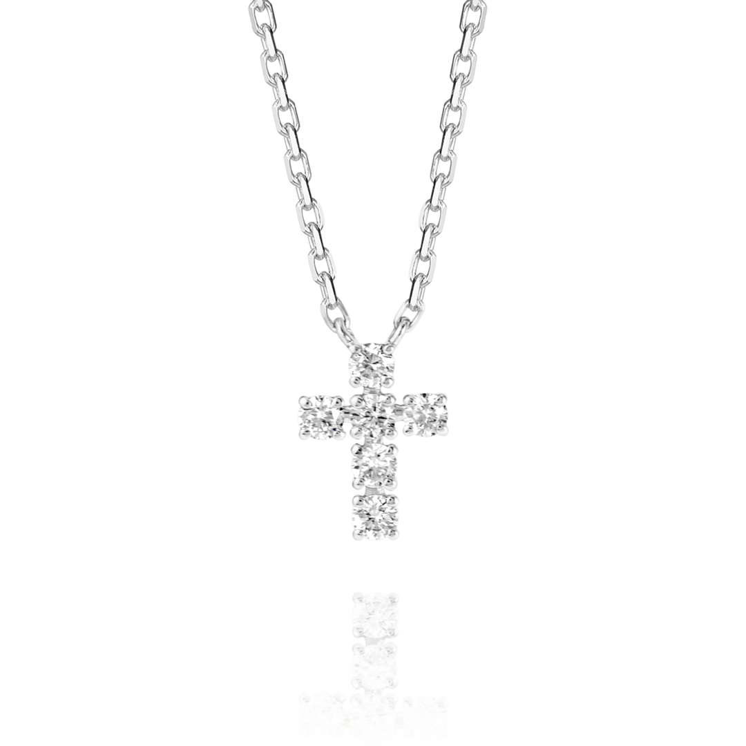 Extra Small Natural Diamond Cross Pendant White Gold