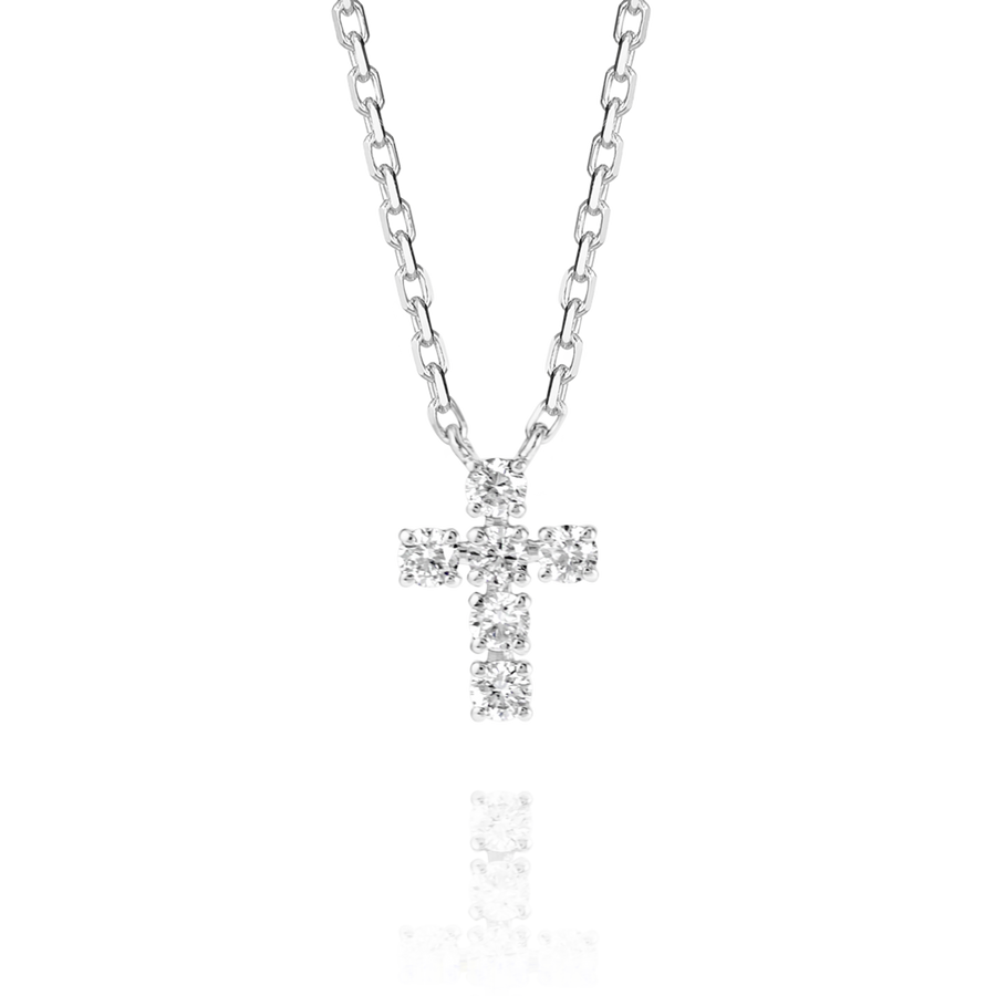 Extra Small Natural Diamond Cross Pendant White Gold