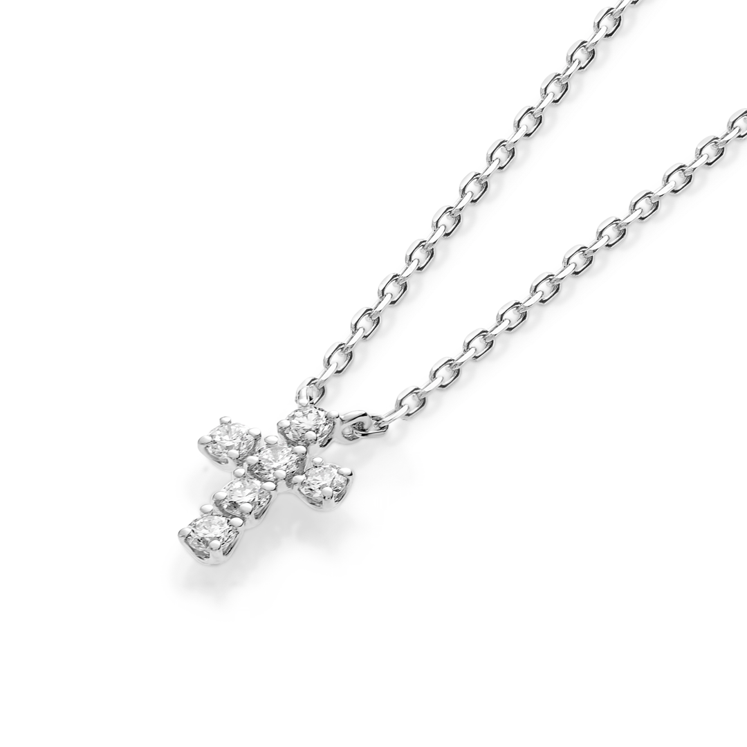 Extra Small Natural Diamond Cross Pendant White Gold
