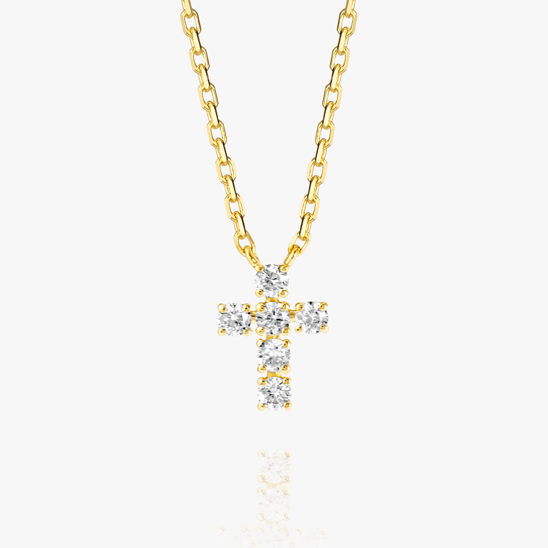 Extra Small Lab-Grown Diamond Cross Pendant Yellow Gold