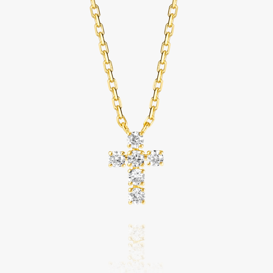 Extra Small Lab-Grown Diamond Cross Pendant Yellow Gold