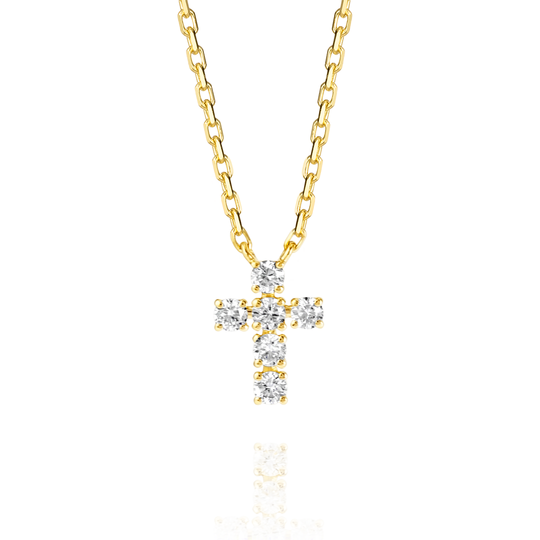 Extra Small Natural Diamond Cross Pendant Yellow Gold