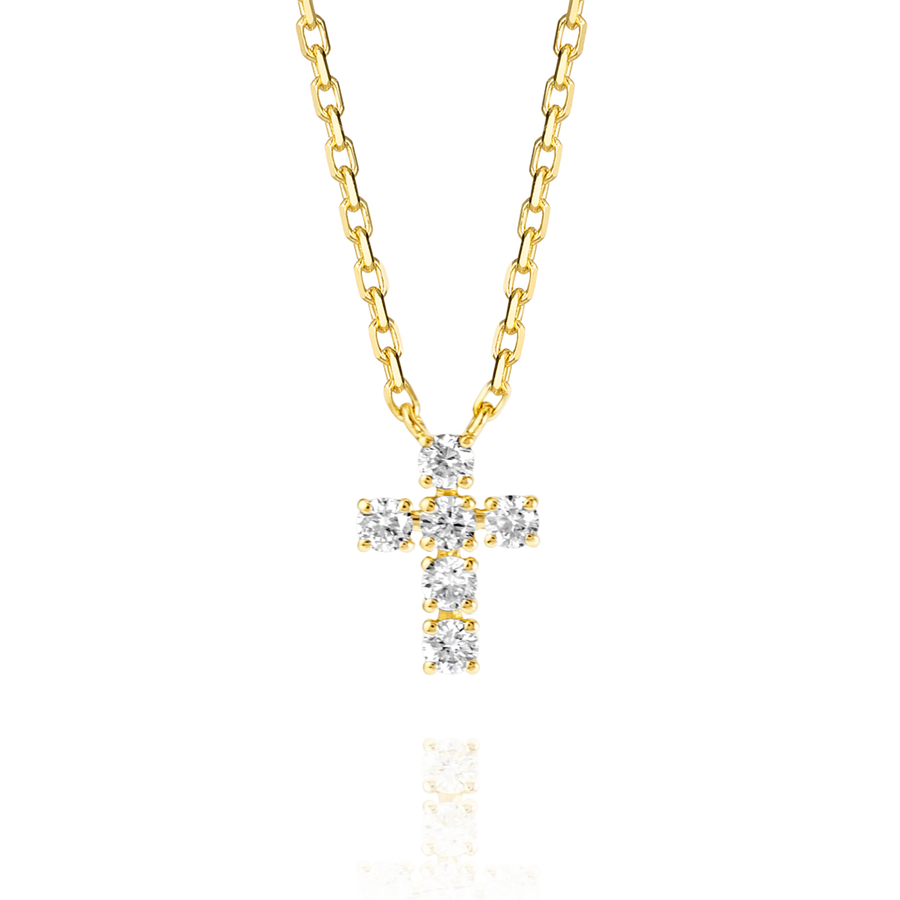 Extra Small Natural Diamond Cross Pendant Yellow Gold