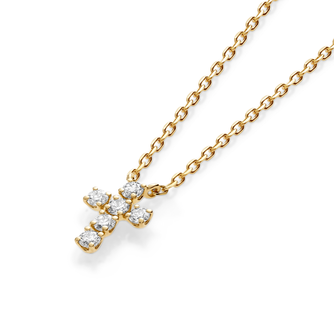 Extra Small Natural Diamond Cross Pendant Yellow Gold
